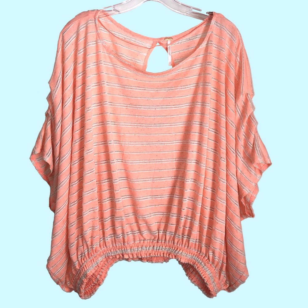 Free People Peach & White Off-shoulder Top - Picture 2 of 10